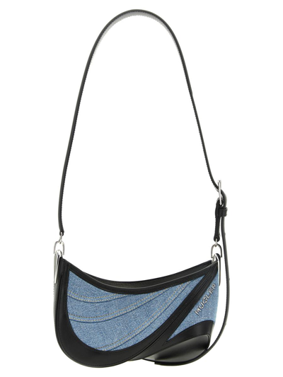 Mugler Women's Small Denim Spiral Curve 01 Shoulder Bag In Blue