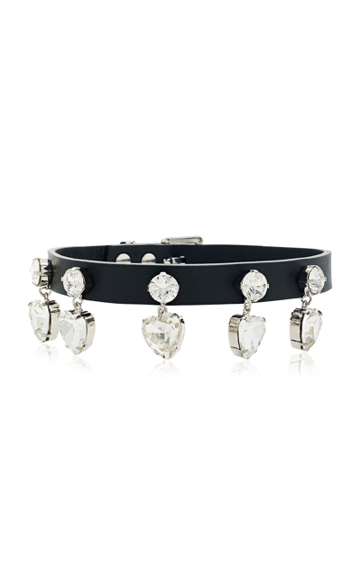 Alessandra Rich Crystal-charm Leather Choker In Black
