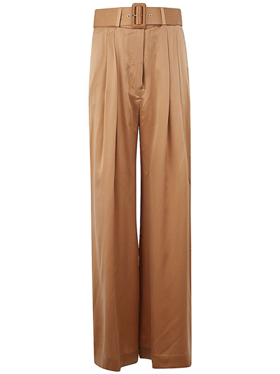 Zimmermann Silk Wide-leg Tuck Pants In Brown
