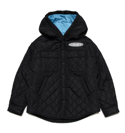 Dsquared2 Kids Logo Patch Hooded Jacket In Black