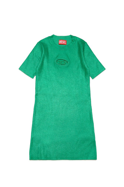 Diesel Kids' Desmi Dress  Metallic Cotton Dress With Oval D Logo In Green