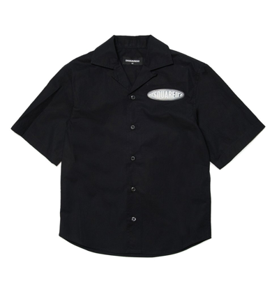 Dsquared2 Kids Logo Patch Curved Hem Shirt In Black