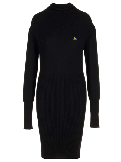 Vivienne Westwood Logo Embroidered Ribbed Dress In Black