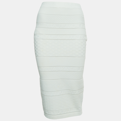 Pre-owned Elisabetta Franchi White Jacquard Knit Pencil Skirt M