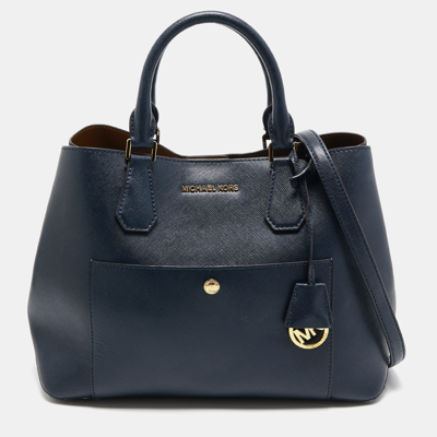 Pre-owned Michael Kors Navy Blue Leather Front Pocket Tote