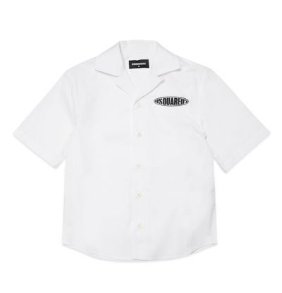 Dsquared2 Kids Logo Patch Curved Hem Shirt In White