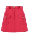 Balmain High-waisted Mini Skirt Logo Buttons In Fuchsia