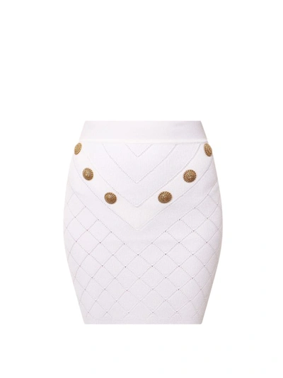 Balmain Knit Skirt With Rhombus Motif In White