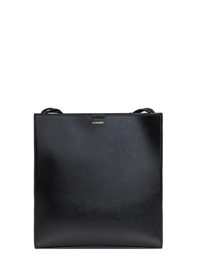 Jil Sander Leather Shoulder Bag With Logo Print In Black