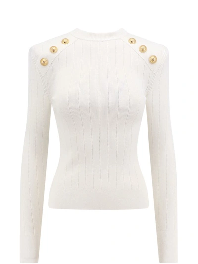 Balmain Ribbed Sustainable Viscose Sweater In White