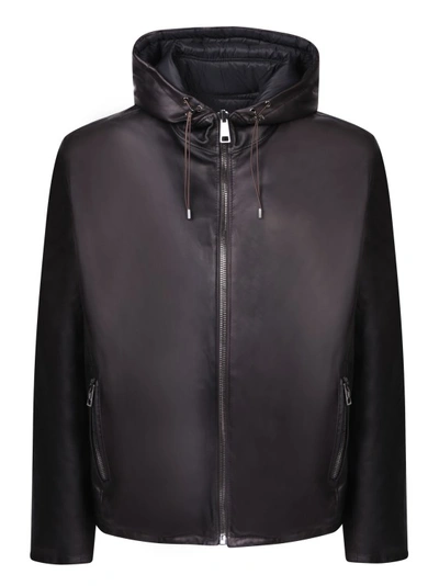 Dell'oglio Hooded Leather Jacket In Black