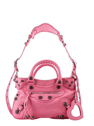 Balenciaga Leather Shoulder Bag With Metal Details In Pink