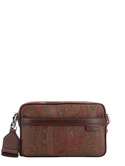 Etro Coated Canvas And Leather Shoulder Bag With Paisley Motif In Grey