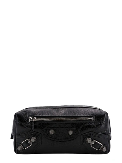 Balenciaga Patent Leather Beauty Case With Leather Details In Black