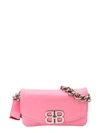 Balenciaga Leather Shoulder Bag With Metal Monogram In Pink