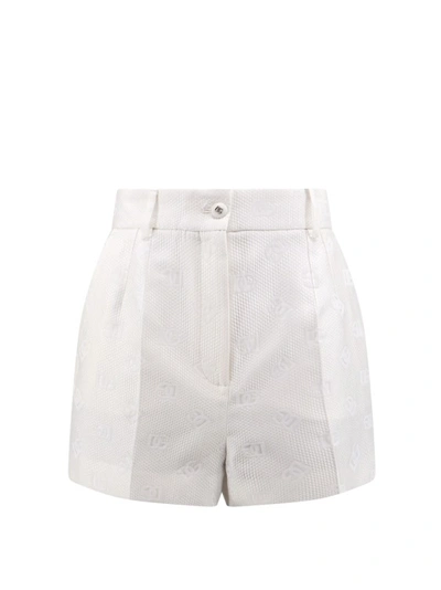Dolce & Gabbana Cotton Blend Shorts With All-over Logo In White
