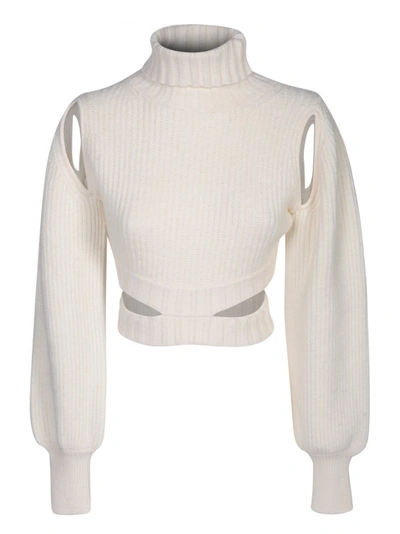 Andreädamo Ribbed Wool Blend Knit Crop Sweater In White