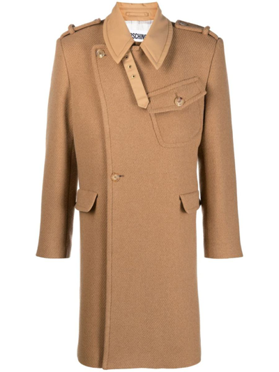 Moschino Panelled Wool-blend Single-breasted Coat In Beige