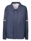 Thom Browne Signature-stripe Detailed Long-sleeved Shirt Jacket In Gray