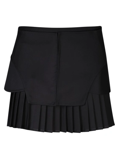 Andreädamo Pleated Flannel Mini Skirt In Black