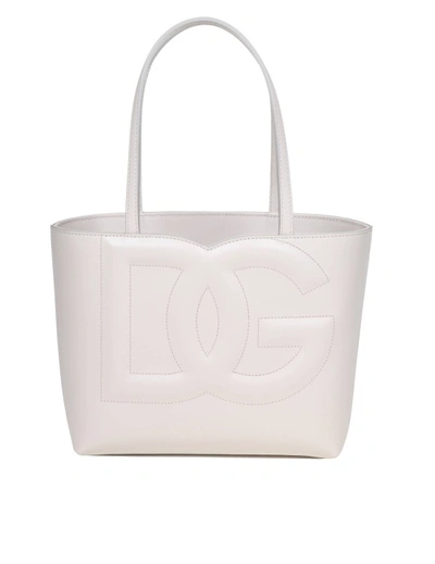 Dolce & Gabbana Small Shopping With Dg Logo In Ivory Color In White