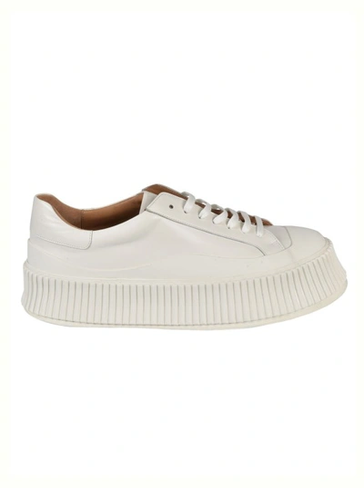 Jil Sander White Leather Flatform Sneakers In Grey