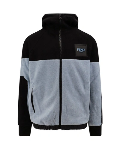 Fendi Fleece Sweatshirt With Frontal Logo Patch In Black