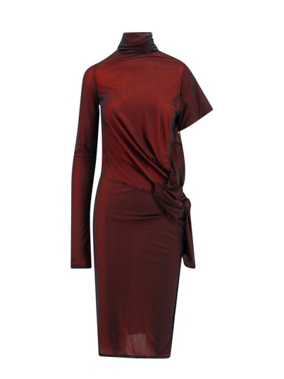 Maison Margiela Asymmetric Knotted Jersey Midi Dress In Brown