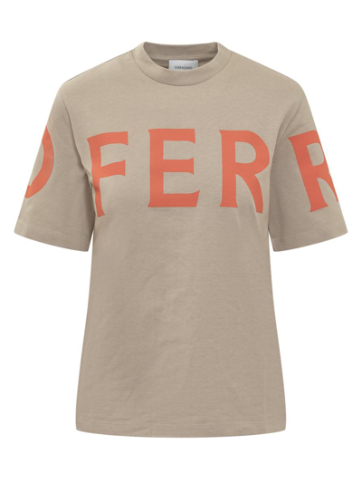 Ferragamo Salvatore  Logo Printed Crewneck T In Beige