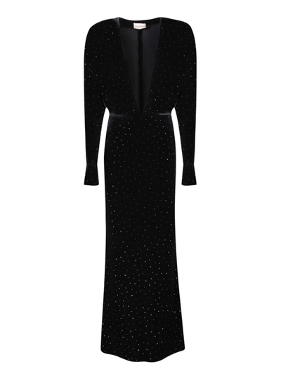 Alexandre Vauthier Glittered Velvet Long Dress In Black