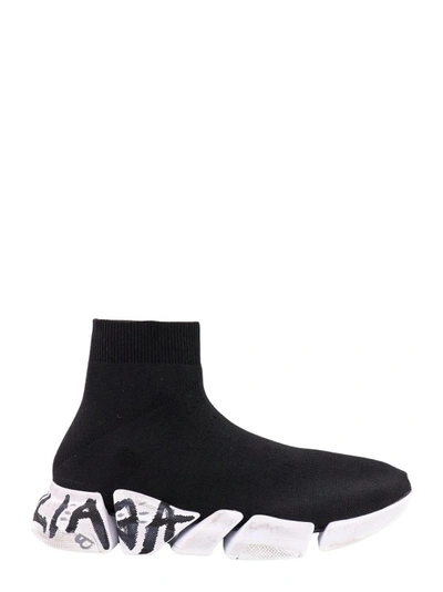 Balenciaga Speed 2.0 Lace-up Graffiti Recycled Knit Trainer In Black