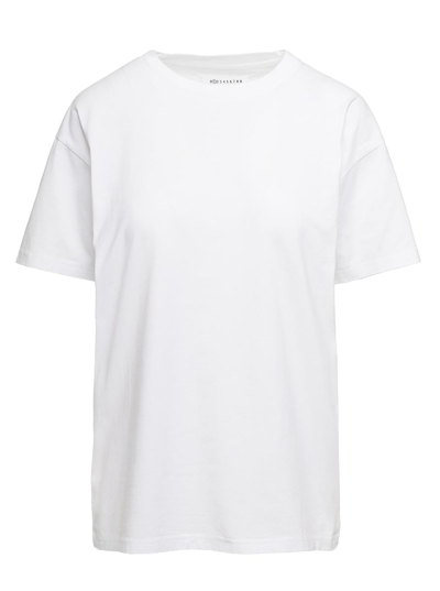 Maison Margiela White Crewneck T-shirt With Tonal Lettering Print In Cotton Jersey Woman