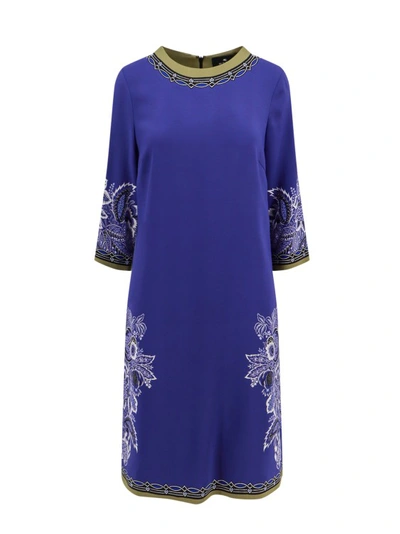 Etro Viscose Dress With Floral Print In Blue