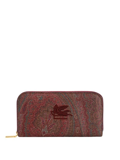 Etro Paisley Fabric Wallet With Embroidered Pegaso Logo In Red