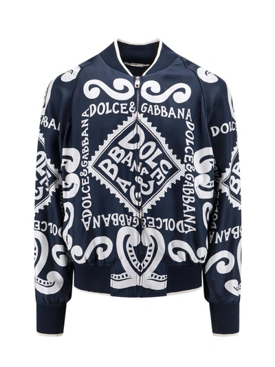 Dolce & Gabbana Silk Bomber With Marina Print In Black