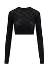 Dolce & Gabbana Cropped Mesh-stitch Viscose Sweater With Jacquard Dg Logo In Black