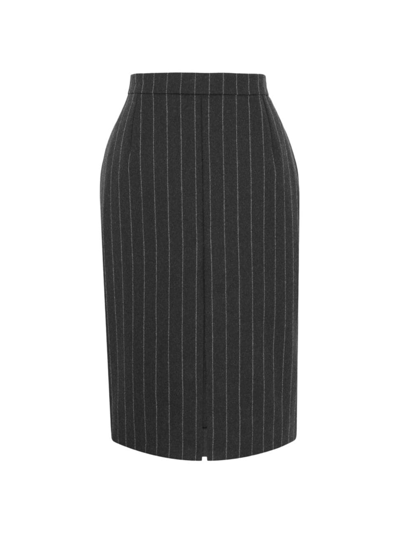 Saint Laurent Women's Pencil Skirt In Striped Flannel In Anthracite Craie