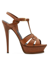 Saint Laurent Women's Tribute Platform Sandals In Smooth Leather In Amber