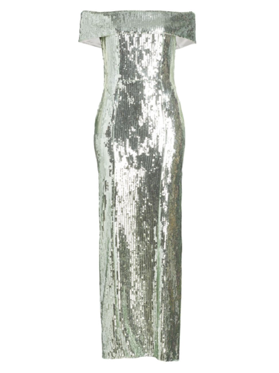 Galvan Women's Glencoe Sequined Off-the-shoulder Gown In Seaglass