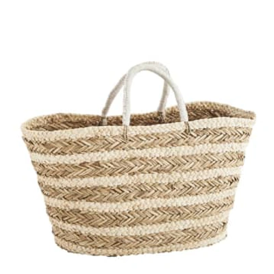 Madam Stoltz Striped Seagrass Basket Bag In Neutral