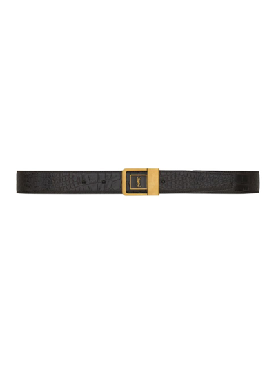 Saint Laurent Women's Buckle Belt In Crocodile Embossed Leather In Fondente