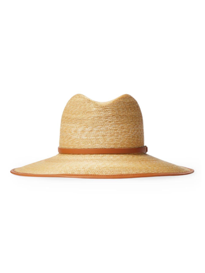 Valentino Garavani Women's Vlogo Signature Straw And Leather Fedora Hat In Natural/almond