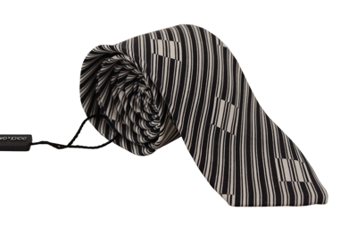 Dolce & Gabbana Black White Lining Print 100% Silk Adjustable Accessory Tie In Black/white