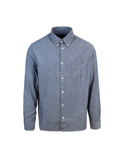 Apc A.p.c. Logo Embroidered Washed Denim Shirt In Azzurro