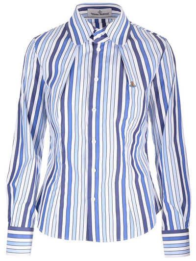 Vivienne Westwood Logo Embroidered Striped Shirt In Blue