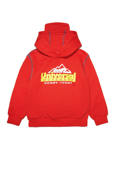 Diesel Kids' Logo-print Long-sleeve Hoodie In Red