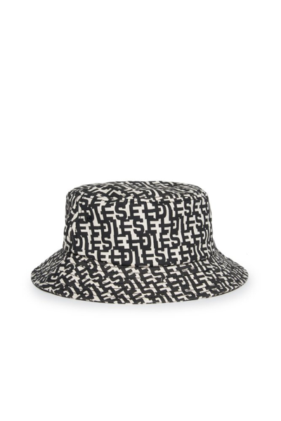 Diesel Kids' Monogram-pattern Cotton Bucket Hat In Black