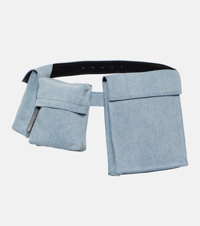 Attico Leather-trimmed Denim Belt Bag In Sky Blue