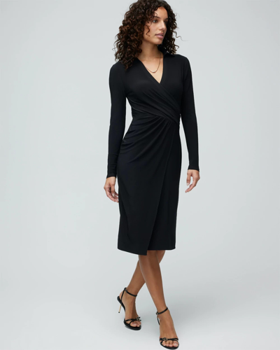 White House Black Market Long Sleeve Matte Jersey Faux Wrap Midi Dress In Black