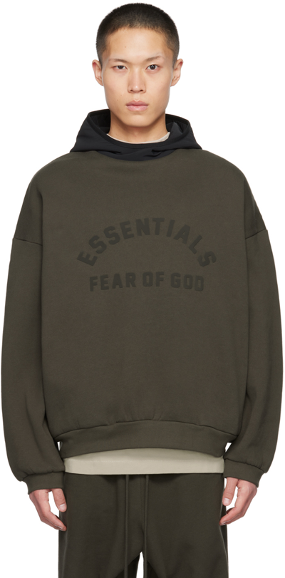 Essentials Gray & Black Bonded Hoodie In Ink/ Jet Black